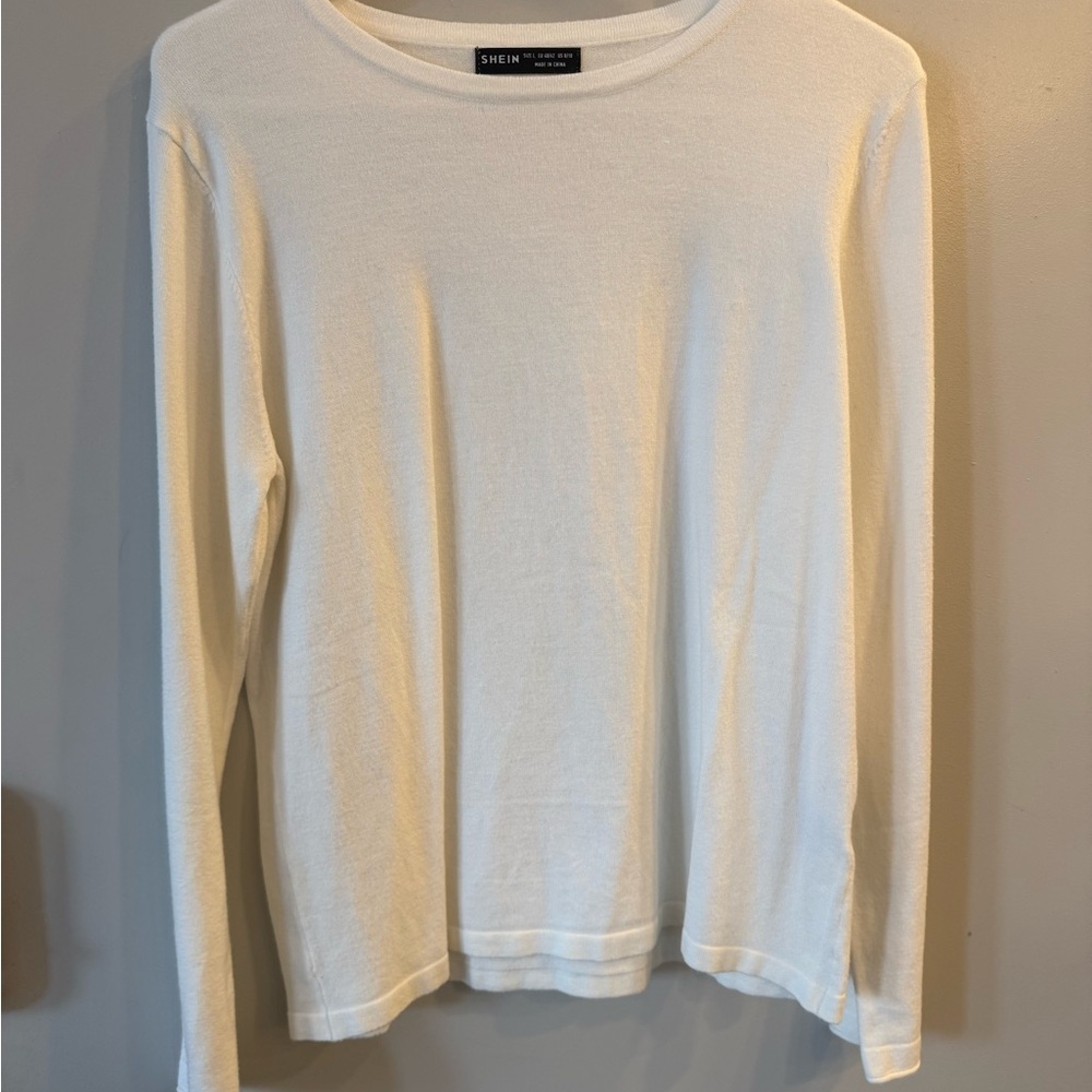 SHEIN Cream Long Sleeve Crewneck Top